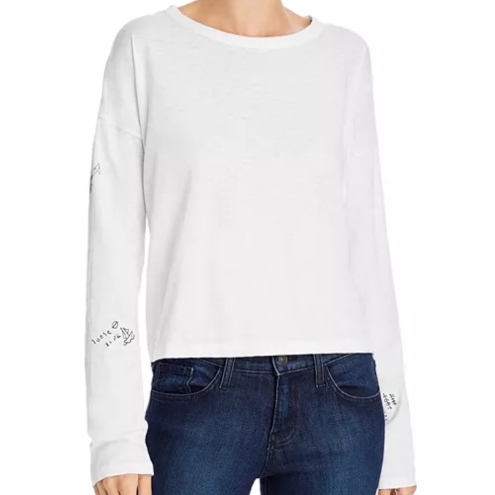 rag & bone Tattoo Embroidered Cropped Long Sleeve Tee Made in Peru